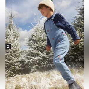 MINI BODEN  Christmas Red Festive Car Embroidered Denim Overalls 5/6